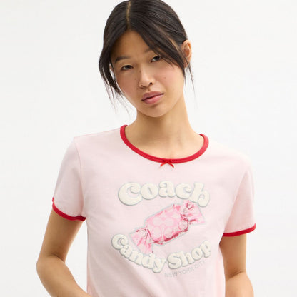 Coach Candy Shop Scoop Neck T Shirt Pink Multi