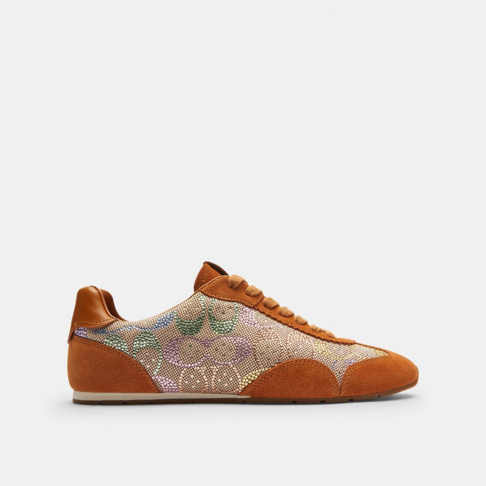 Women's Coach Flat Sneaker In Crystal Signature Jacquard Light Tan Multi
