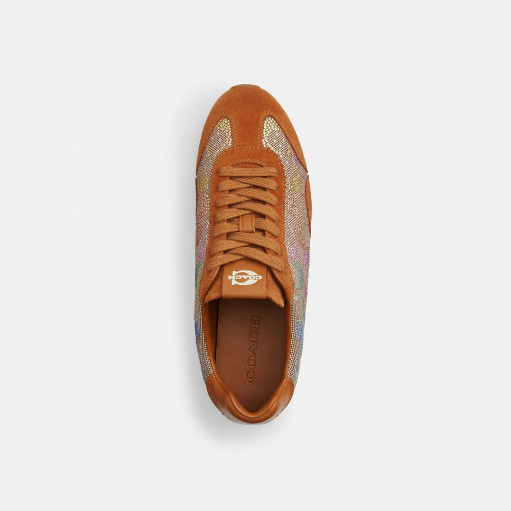 Women's Coach Flat Sneaker In Crystal Signature Jacquard Light Tan Multi