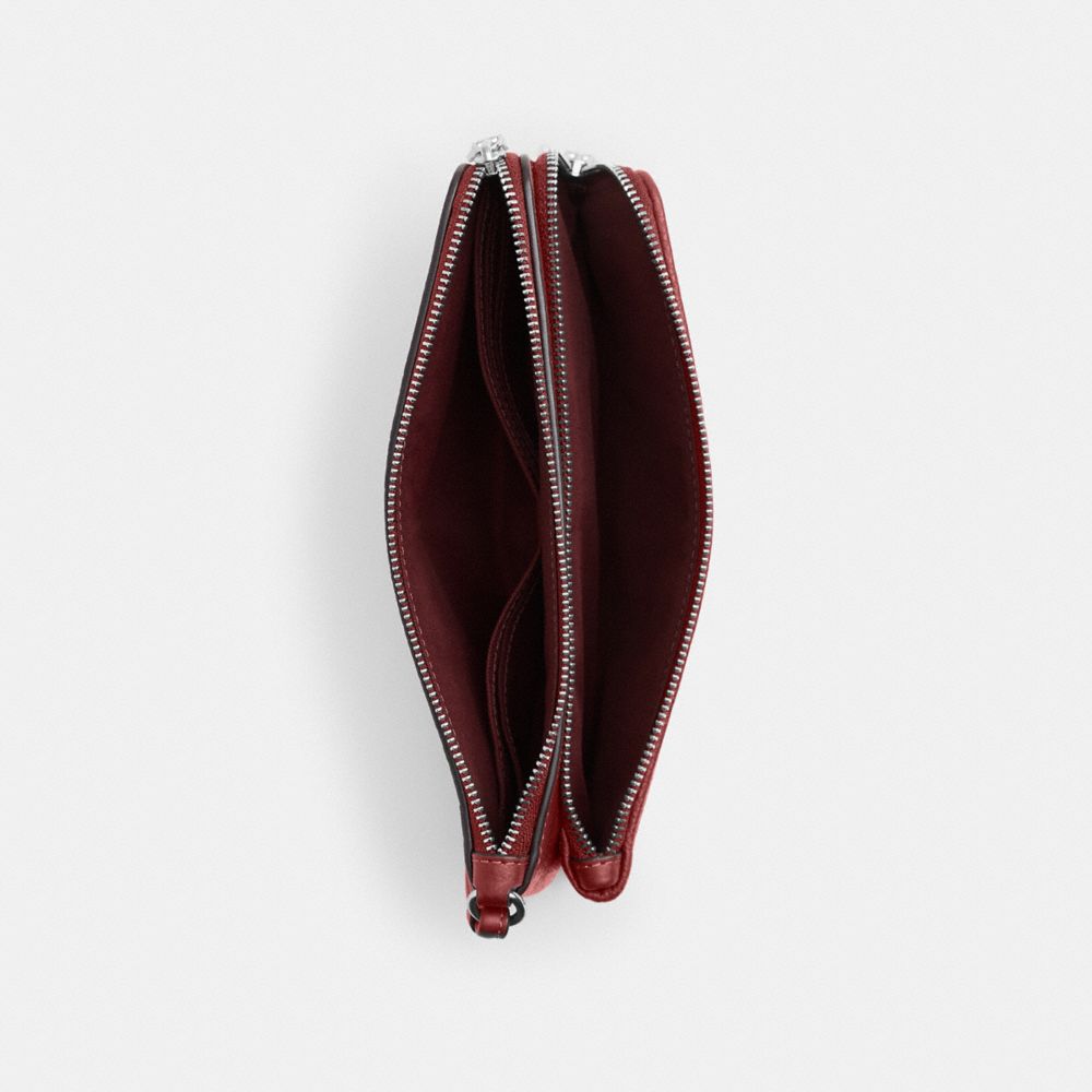 Coach Double Zip Wallet In Signature Denim Silver True Red