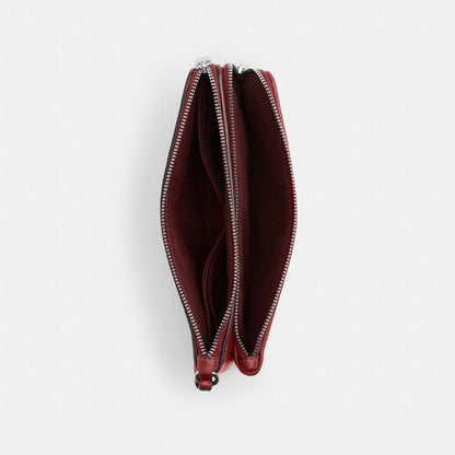 Coach Double Zip Wallet In Signature Denim Silver True Red