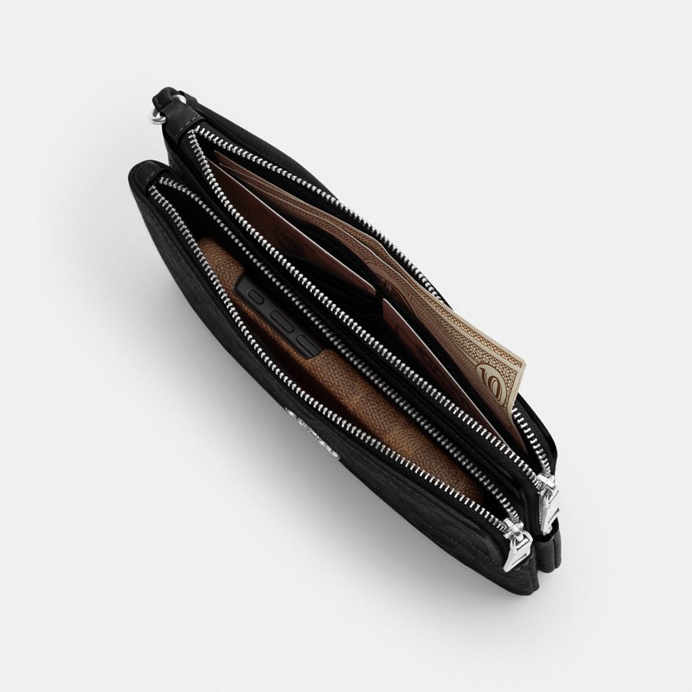 Coach Double Zip Wallet In Signature Denim Silver Black