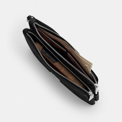 Coach Double Zip Wallet In Signature Denim Silver Black