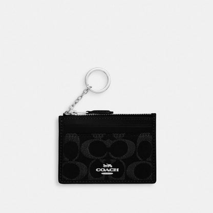 Coach Mini Skinny Id Case In Signature Denim Silver Black