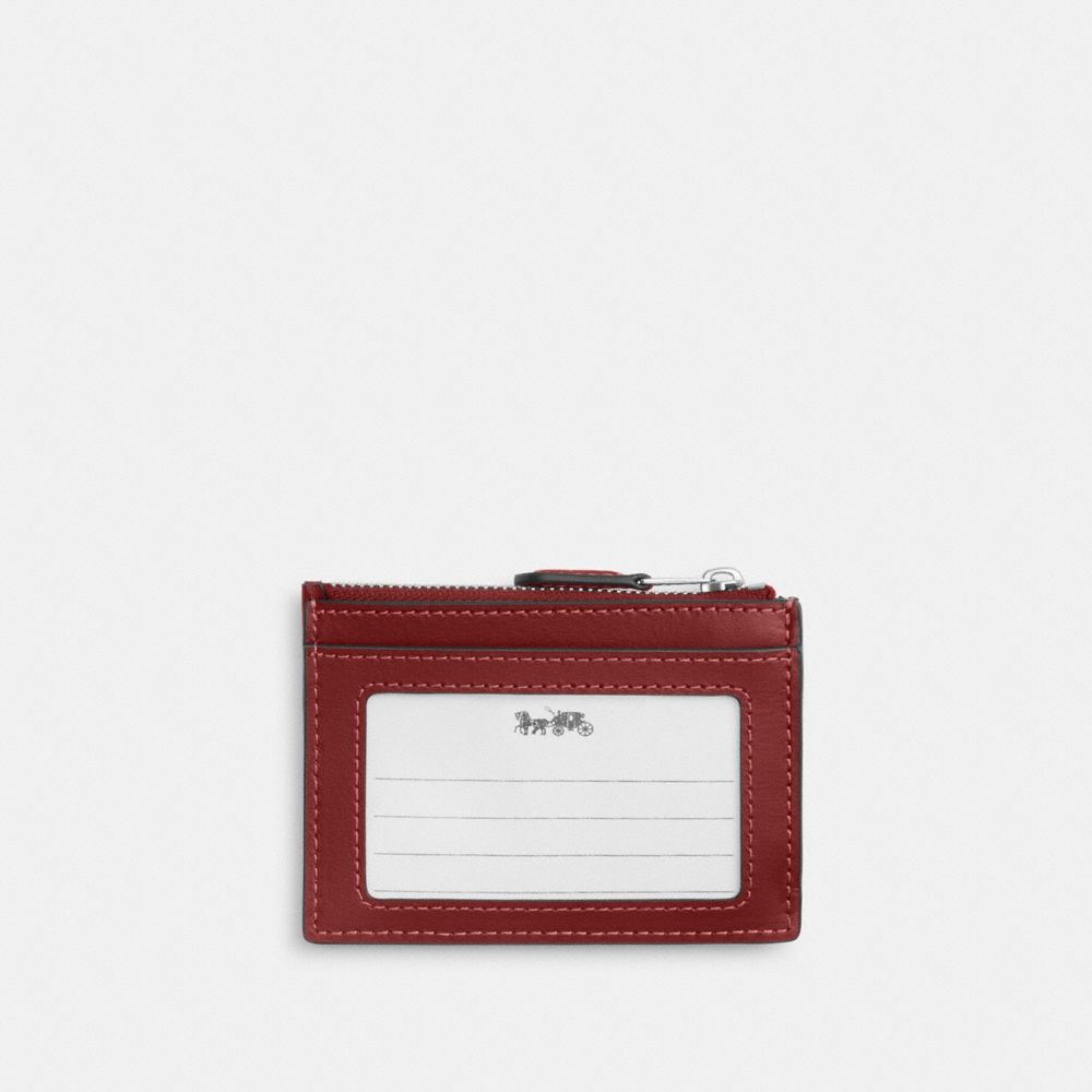Coach Mini Skinny Id Case In Signature Denim Silver True Red
