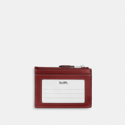 Coach Mini Skinny Id Case In Signature Denim Silver True Red