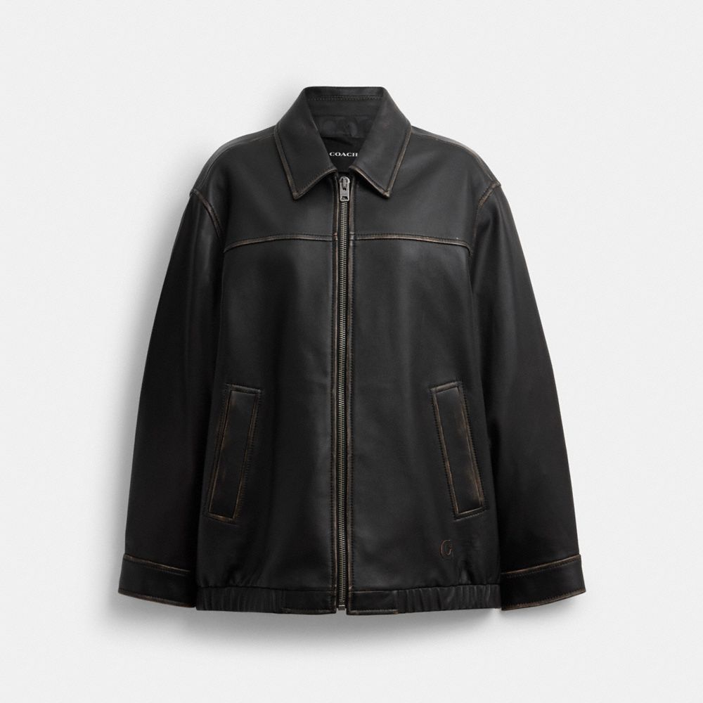 Coach Loved Oversized Leather Jacket Black