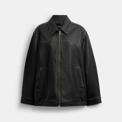 Coach Loved Oversized Leather Jacket Black