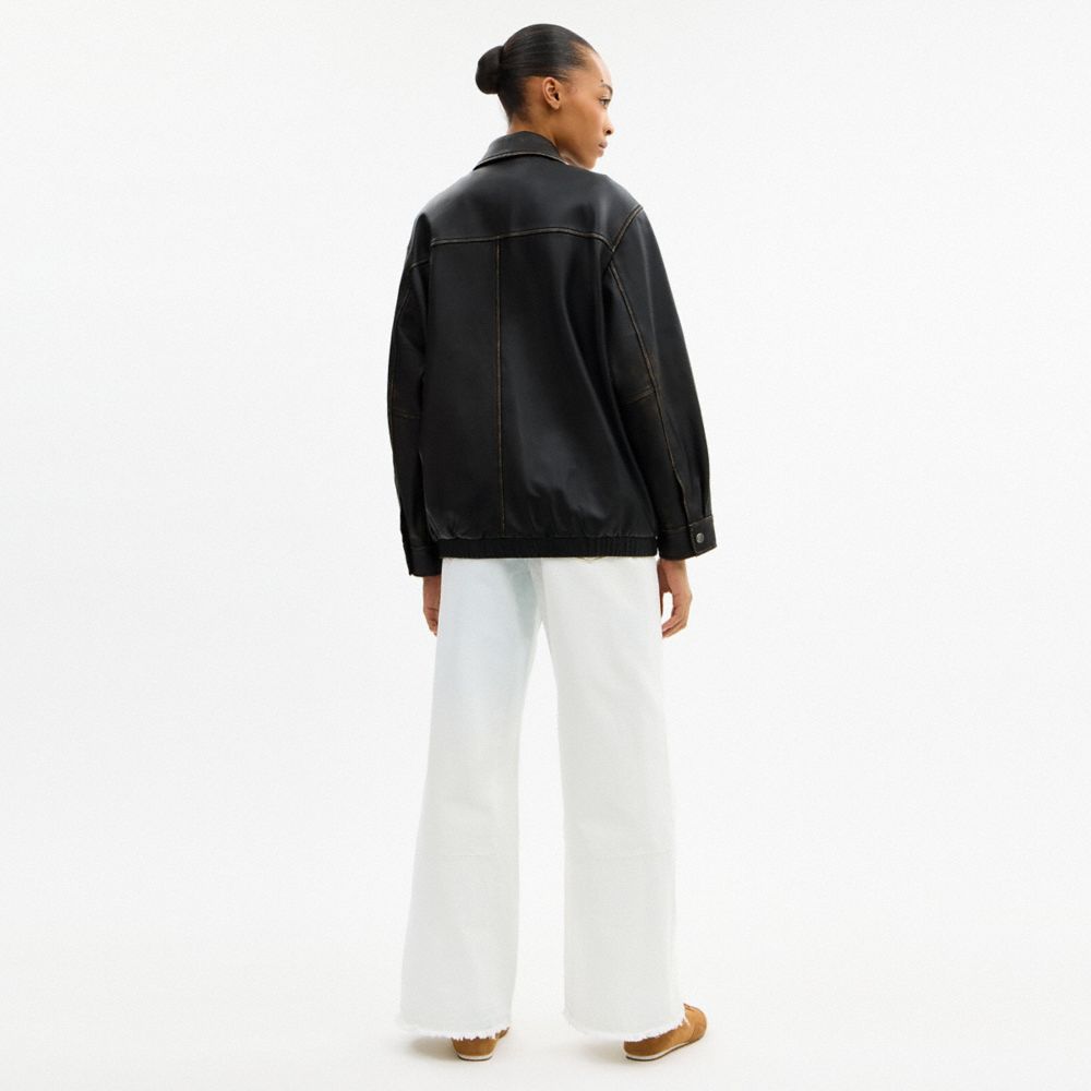 Coach Loved Oversized Leather Jacket Black