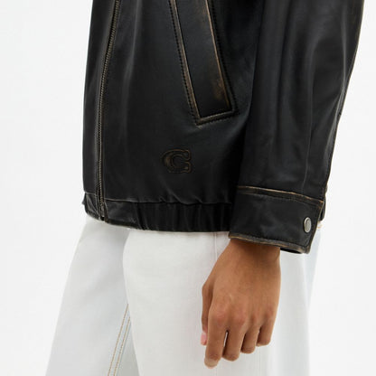 Coach Loved Oversized Leather Jacket Black