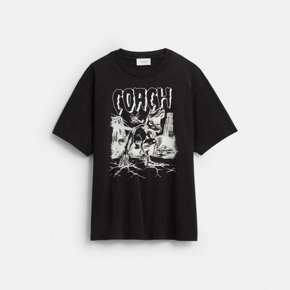 Coach Dinosaur City Relaxed T Shirt In Organic Cotton Black