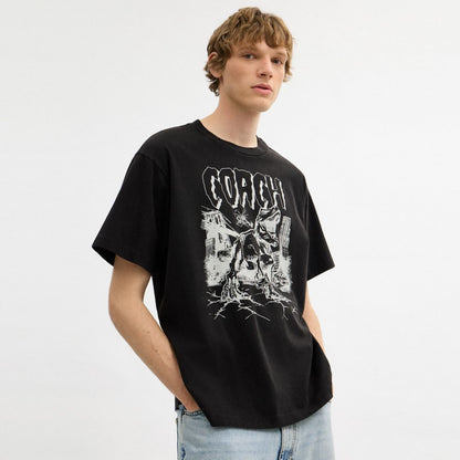 Coach Dinosaur City Relaxed T Shirt In Organic Cotton Black