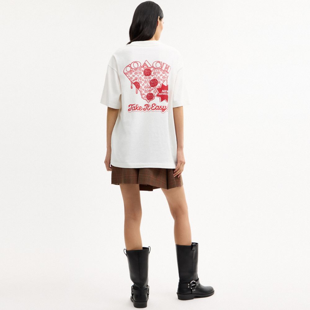 Coach Pizza Relaxed T Shirt In Organic Cotton Vintage Ivory