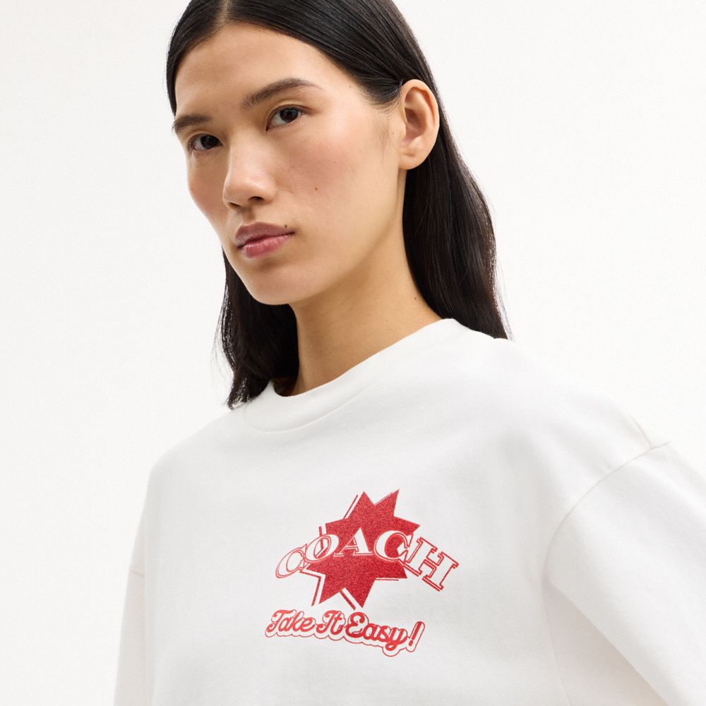 Coach Pizza Relaxed T Shirt In Organic Cotton Vintage Ivory