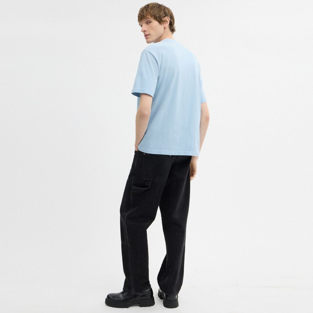 Coach Sun Fade Easy T Shirt In Organic Cotton Cerulean Light Blue