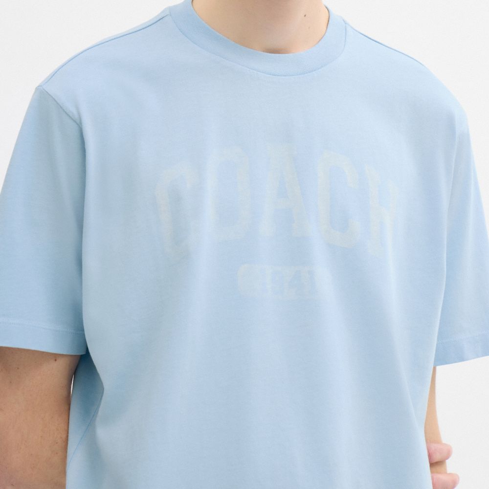Coach Sun Fade Easy T Shirt In Organic Cotton Cerulean Light Blue