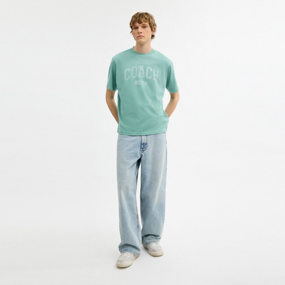 Coach Sun Fade Easy T Shirt In Organic Cotton Green
