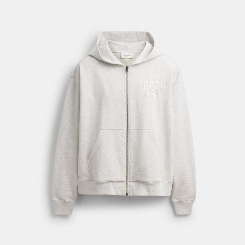 Coach Boxy Full Zip Hoodie Heather Grey