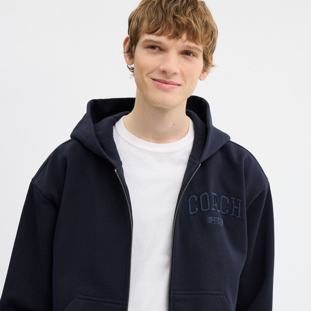 Coach Boxy Full Zip Hoodie Navy