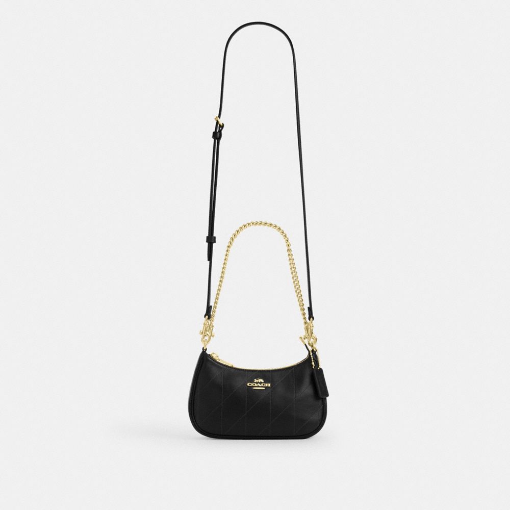 Coach Teri Mini Crossbody Bag With Quilting Gold Black