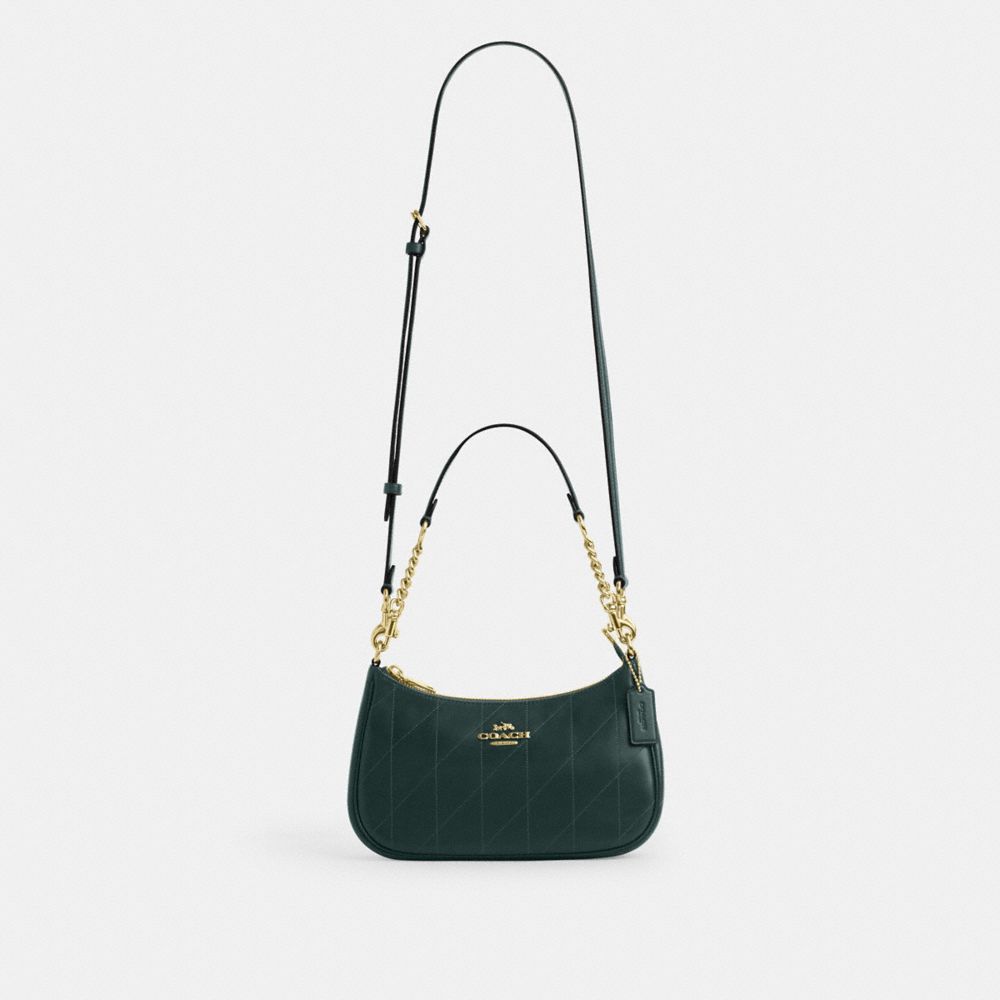 Coach Teri Shoulder Bag With Quilting Gold Dark Teal