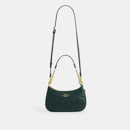 Coach Teri Shoulder Bag With Quilting Gold Dark Teal