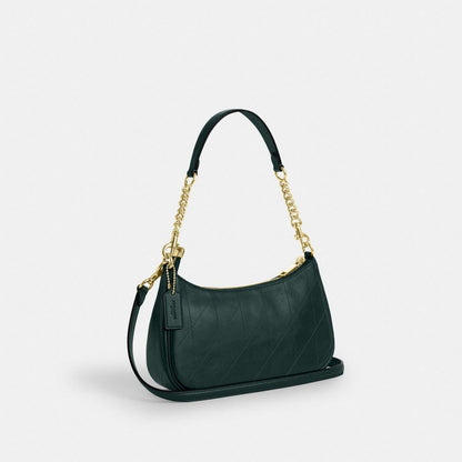 Coach Teri Shoulder Bag With Quilting Gold Dark Teal