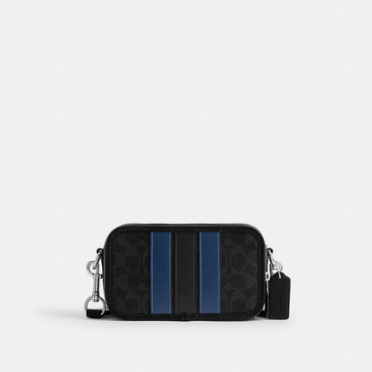 Coach Wyatt Crossbody Bag In Signature Canvas With Varsity Stripe Silver Black Multi