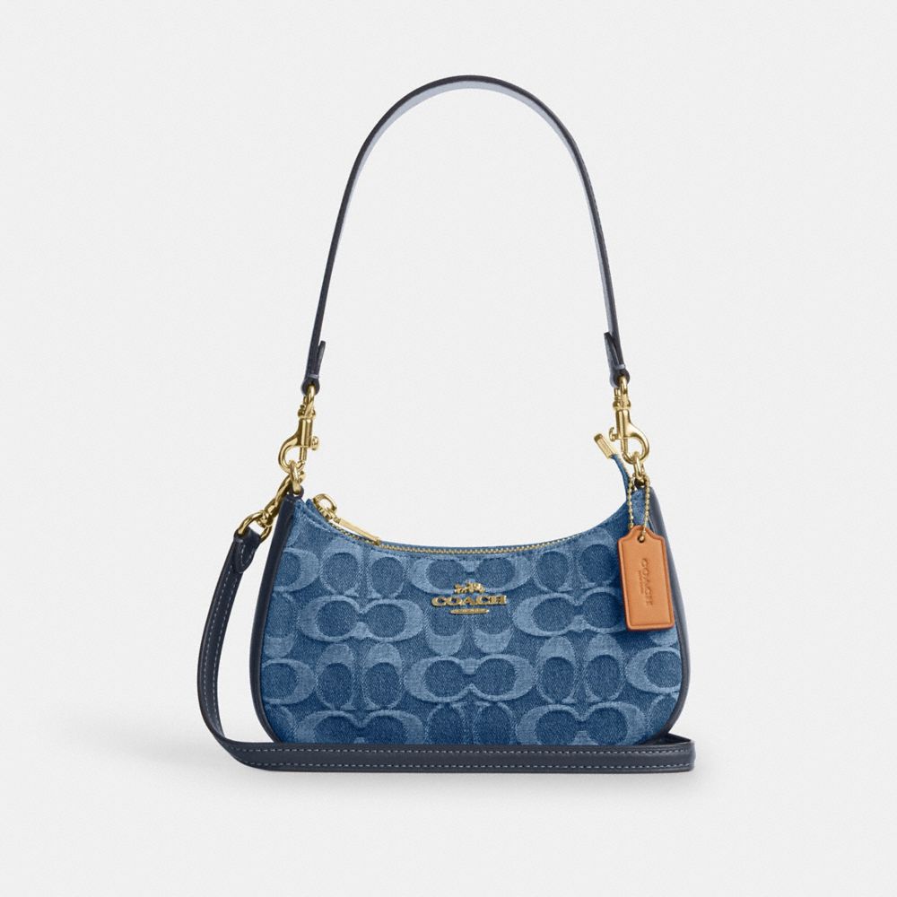 Coach Teri Mini Crossbody Bag In Signature Denim Gold Indigo