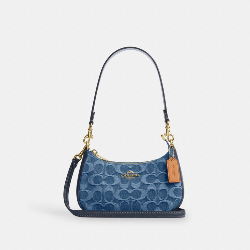 Coach Teri Mini Crossbody Bag In Signature Denim Gold Indigo