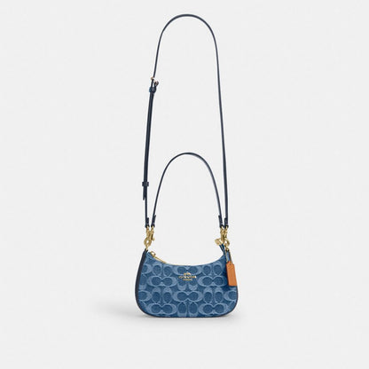 Coach Teri Mini Crossbody Bag In Signature Denim Gold Indigo