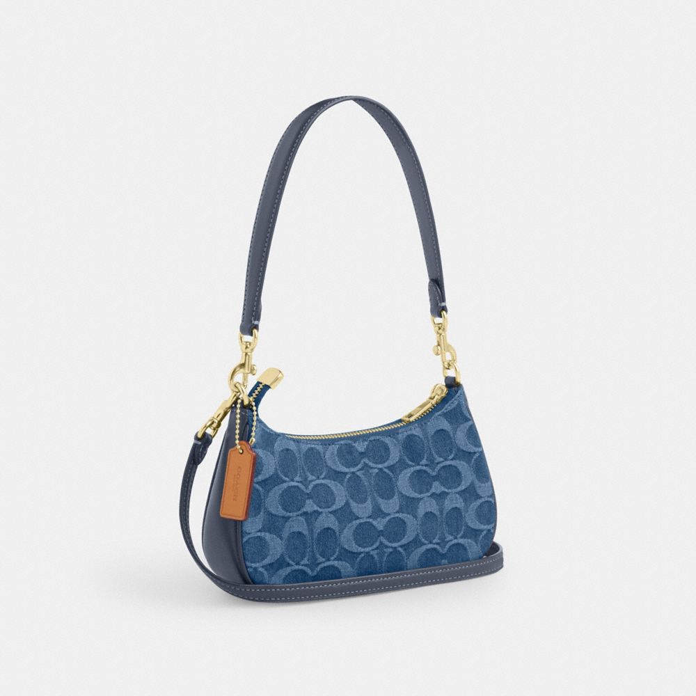 Coach Teri Mini Crossbody Bag In Signature Denim Gold Indigo