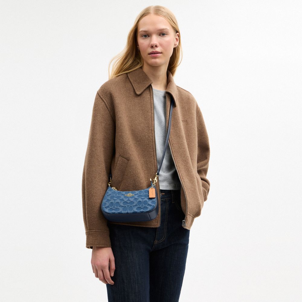 Coach Teri Mini Crossbody Bag In Signature Denim Gold Indigo