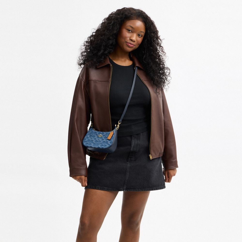 Coach Teri Mini Crossbody Bag In Signature Denim Gold Indigo