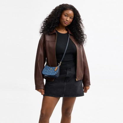 Coach Teri Mini Crossbody Bag In Signature Denim Gold Indigo