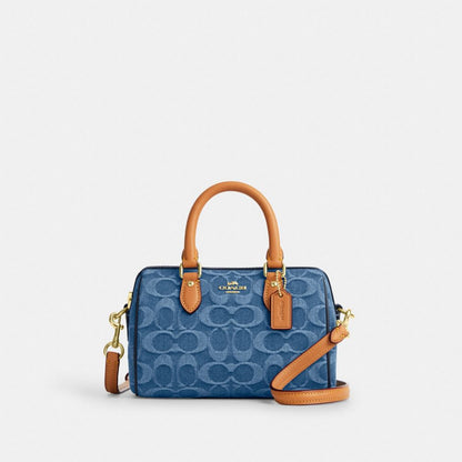 Coach Mini Rowan Crossbody Bag In Signature Denim Gold Indigo