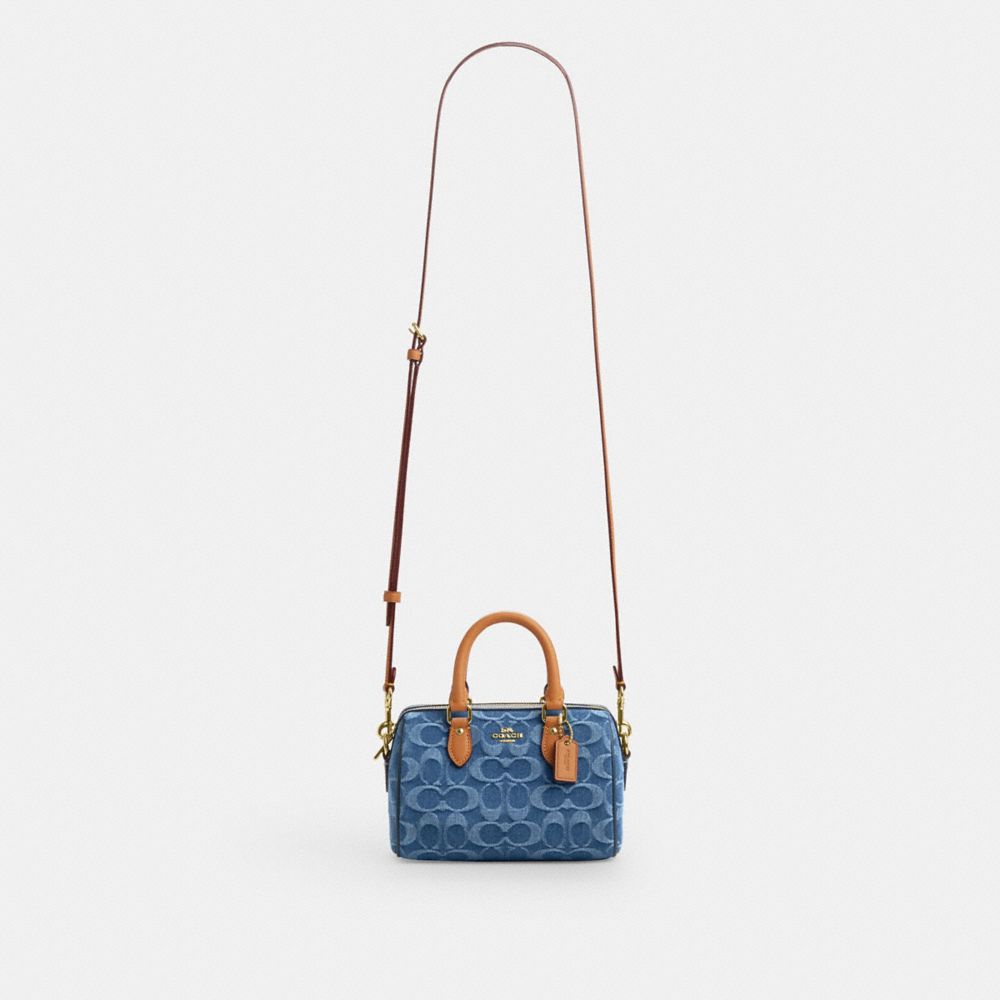 Coach Mini Rowan Crossbody Bag In Signature Denim Gold Indigo