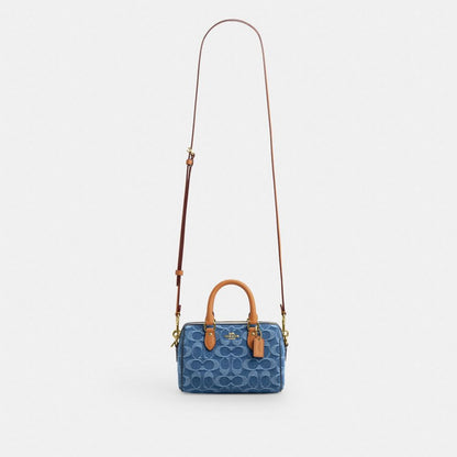 Coach Mini Rowan Crossbody Bag In Signature Denim Gold Indigo
