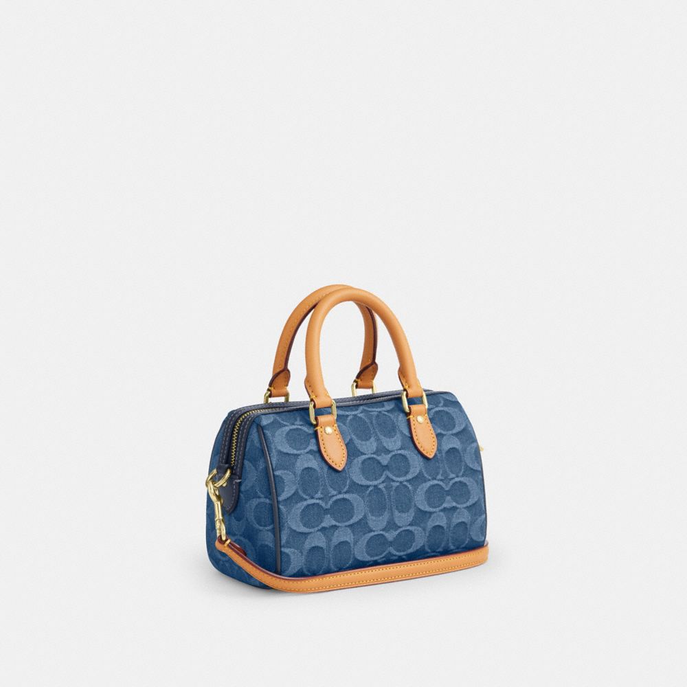 Coach Mini Rowan Crossbody Bag In Signature Denim Gold Indigo