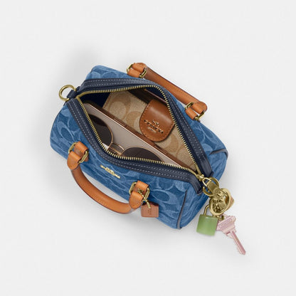 Coach Mini Rowan Crossbody Bag In Signature Denim Gold Indigo
