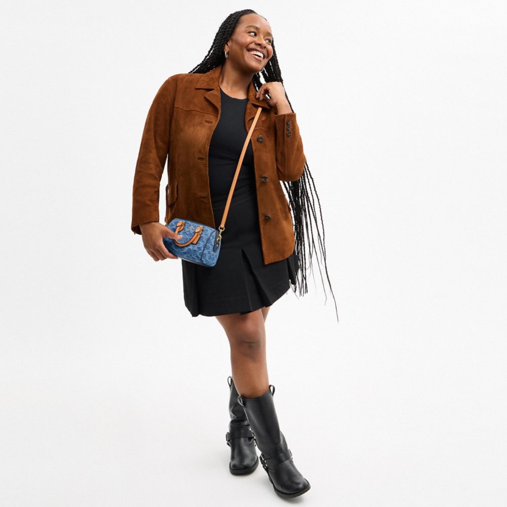 Coach Mini Rowan Crossbody Bag In Signature Denim Gold Indigo