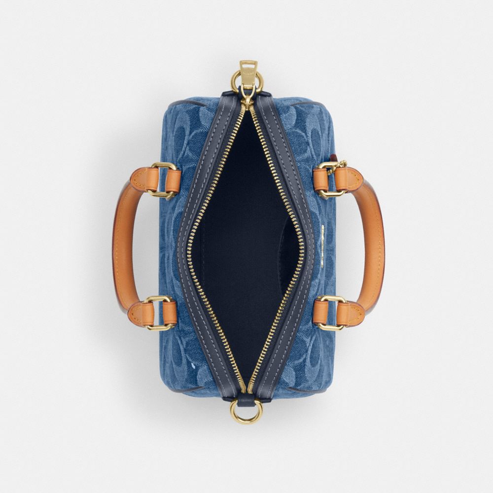 Coach Mini Rowan Crossbody Bag In Signature Denim Gold Indigo