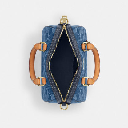 Coach Mini Rowan Crossbody Bag In Signature Denim Gold Indigo