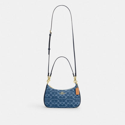 Coach Teri Shoulder Bag In Signature Denim Gold Indigo