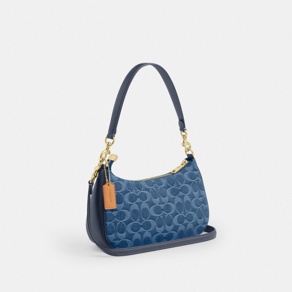 Coach Teri Shoulder Bag In Signature Denim Gold Indigo