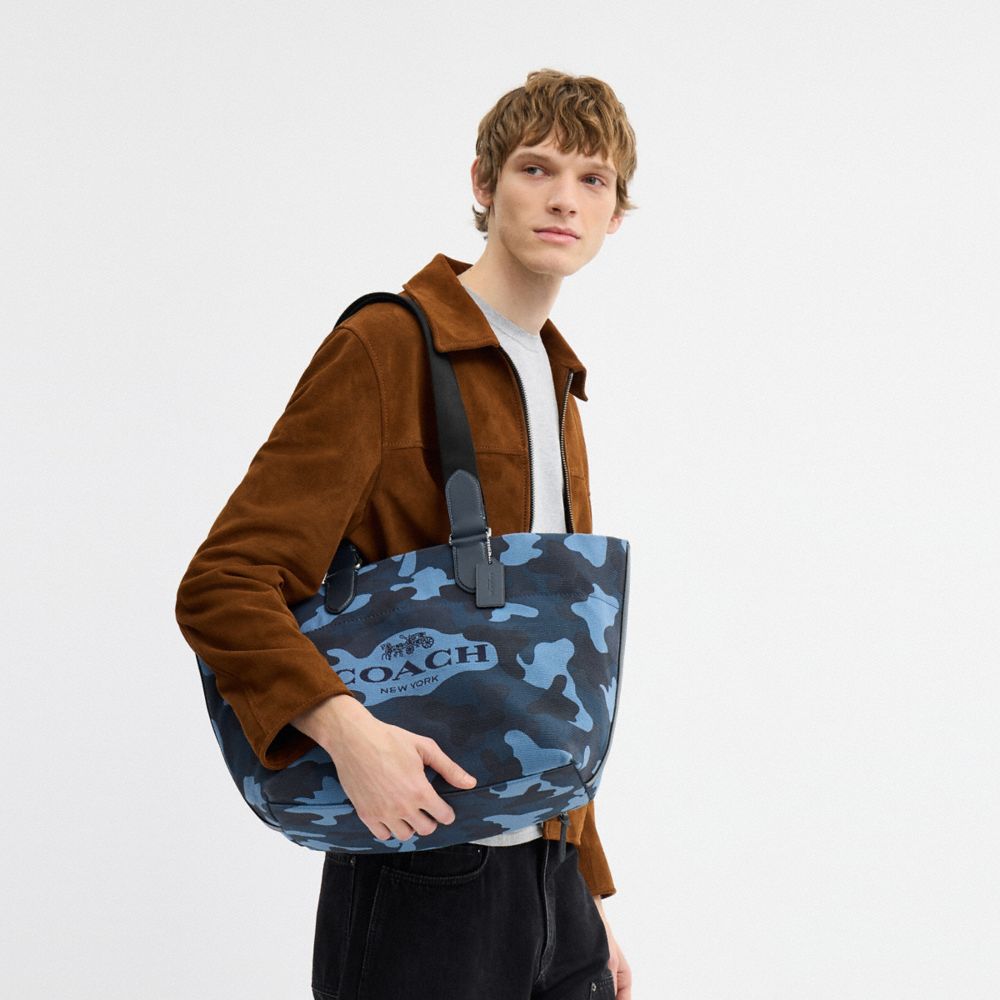 Coach Small Tour Tote Bag With Camo Print Silver Blue Multi