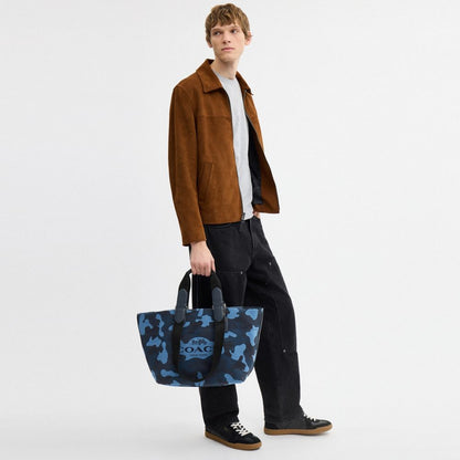 Coach Small Tour Tote Bag With Camo Print Silver Blue Multi