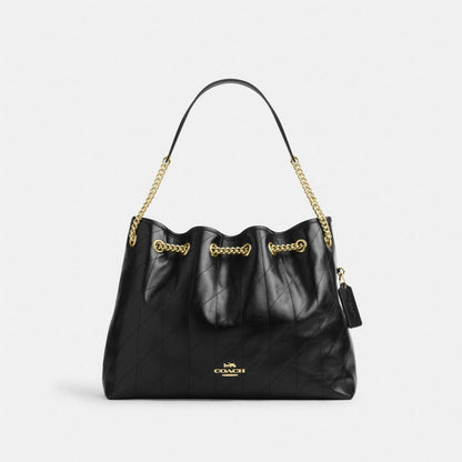 Coach Evelyn Shoulder Bag With Quilting Gold Black