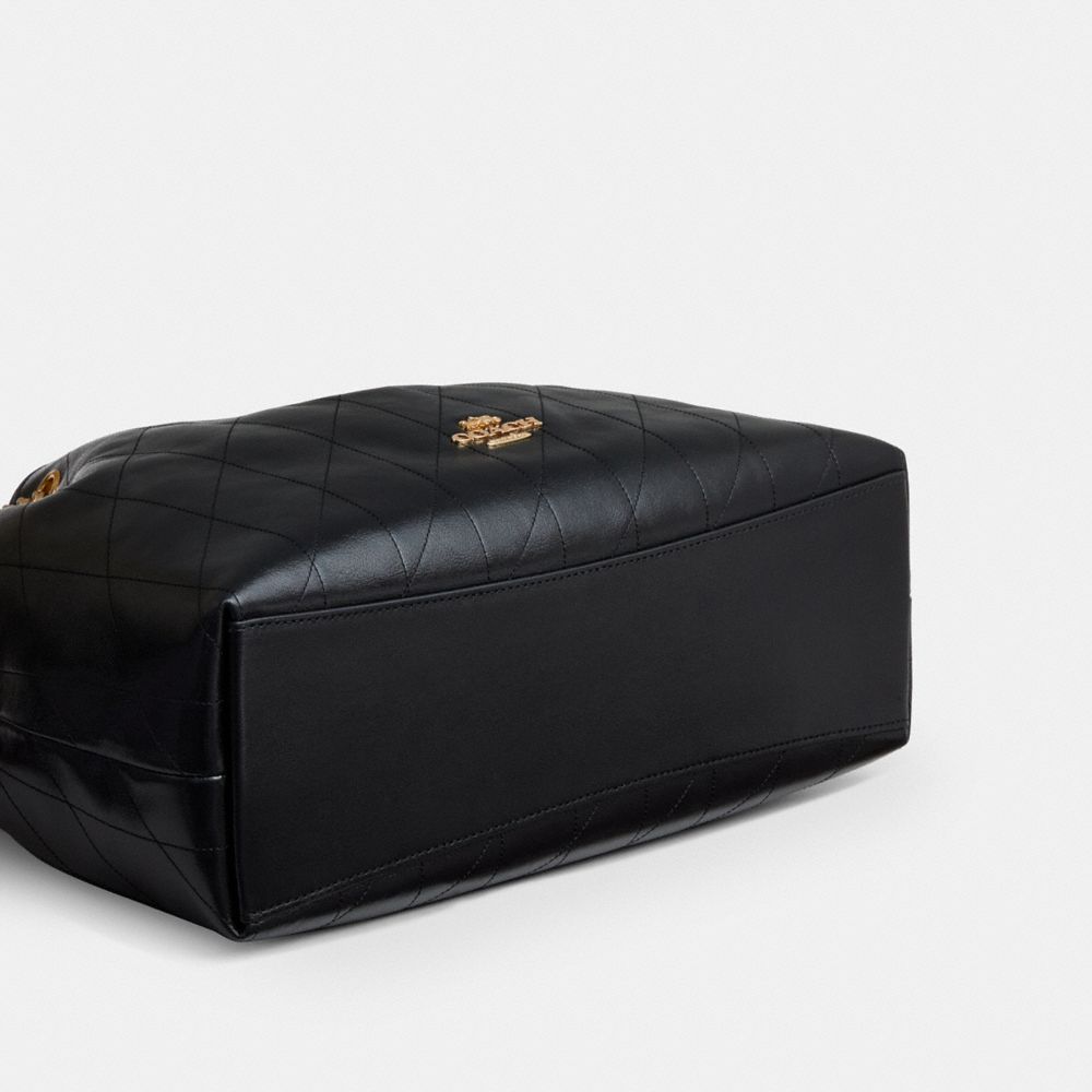 Coach Evelyn Shoulder Bag With Quilting Gold Black