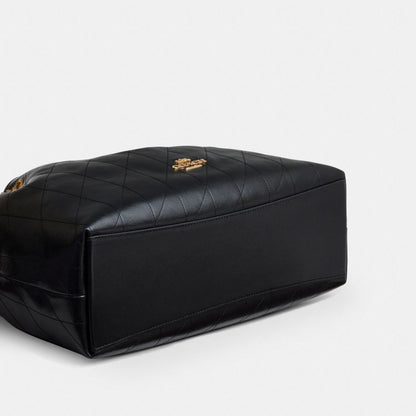 Coach Evelyn Shoulder Bag With Quilting Gold Black